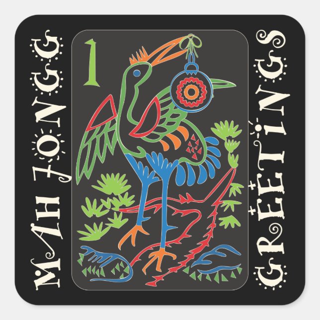 Adesivo Quadrado Mah Jongg Bird Saudações Stickers (Frente)