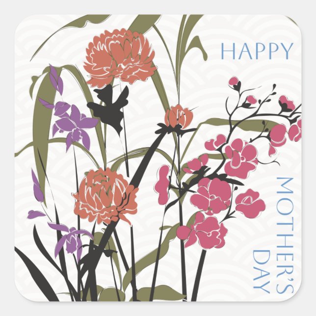 Adesivo Quadrado Mah Jongg Flores, Flores da Mãe (Frente)