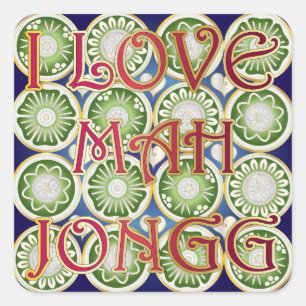 Adesivo Quadrado Mah Jongg Namorados I Love MJ
