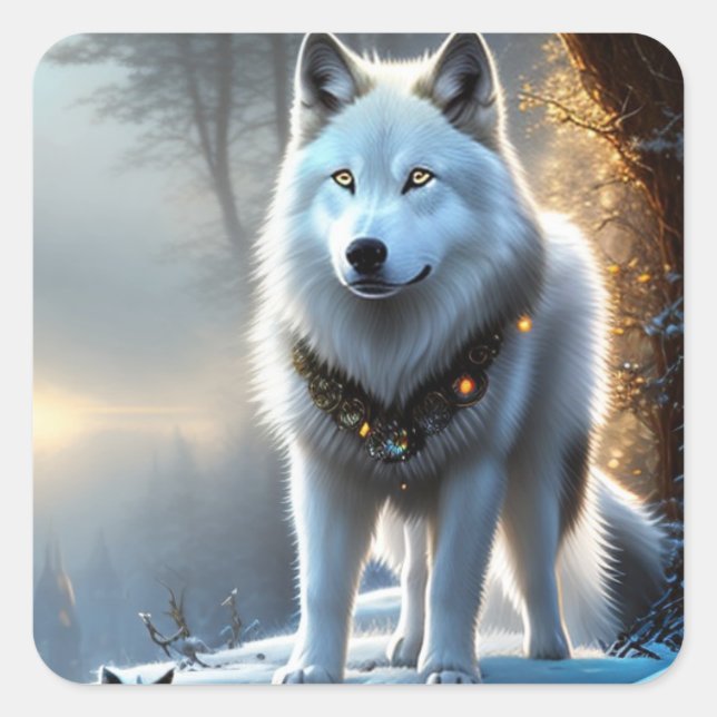 Adesivo Quadrado Maiestoso White Artic Wolf Art (Frente)