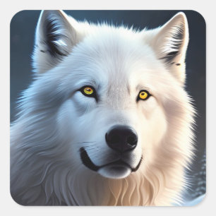 Adesivo Quadrado Maiestoso White Artic Wolf Art
