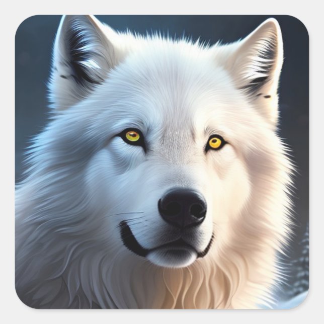 Adesivo Quadrado Maiestoso White Artic Wolf Art (Frente)