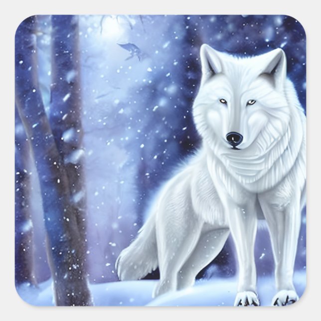 Adesivo Quadrado Maiestoso White Artic Wolf Art (Frente)