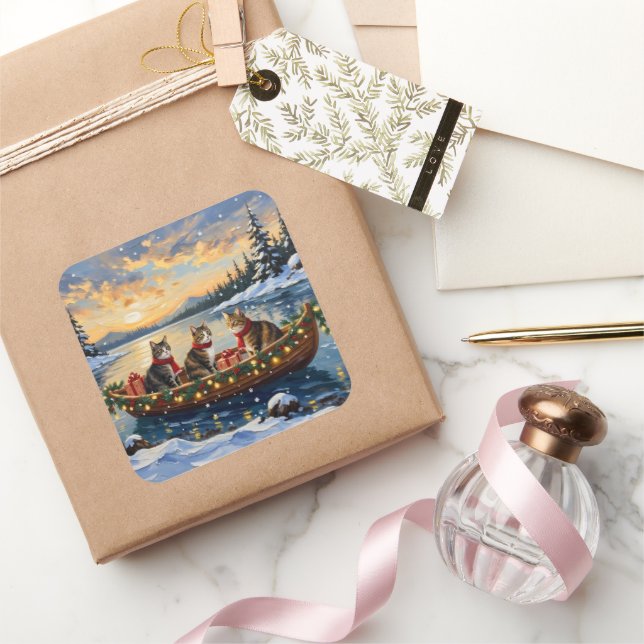 Adesivo Quadrado Maine Coon Cat Christmas Boat Holiday (Presentear)