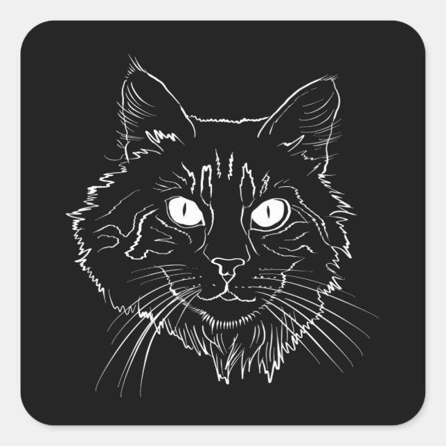 Adesivo Quadrado Maine Coon Cat Line Art (Frente)