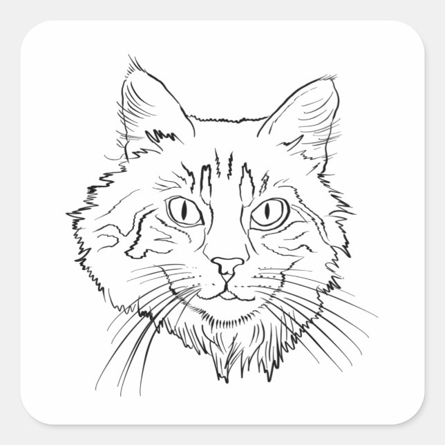 Adesivo Quadrado Maine Coon Cat Line Art (Frente)