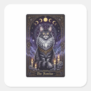 Adesivo Quadrado Maine Coon Tarot - O Familiar Halloween
