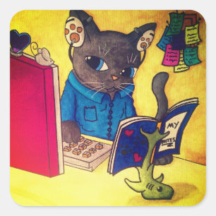 Adesivo Quadrado Maine Coon Writer Cat