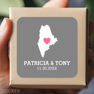 Adesivo Quadrado Maine Home State Love with Custom Heart