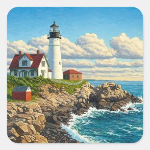 Adesivo Quadrado Maine Lighthouse Viagem