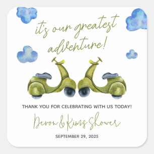 Adesivo Quadrado Maior Aventura, Scooter, Chá de Noiva de Casal