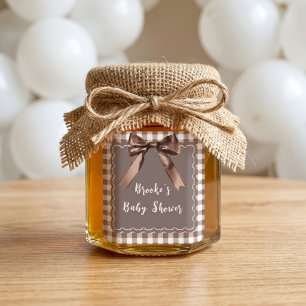 Adesivo Quadrado Mais Amor Brown Gingham Bow Baby Shower