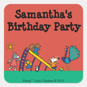 Adesivo Quadrado Maisy no campo de jogos com amigos