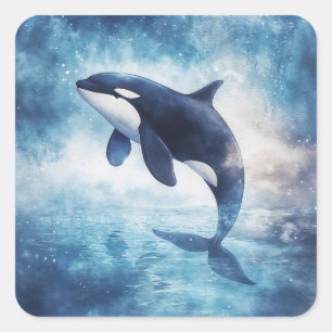 Adesivo Quadrado Majestosa Orca Emergindo Entre as Estrelas