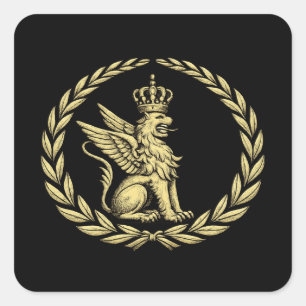 Adesivo Quadrado Majestoso Brasão Heráldico do Leão Alado Emblema D