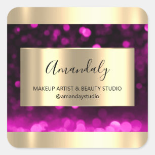 Adesivo Quadrado Makeup Artist Compro Framed Dourado Favor Obrigado