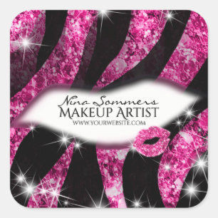 Adesivo Quadrado Makeup Artist Glam Pink Glitter Lábios Zebra