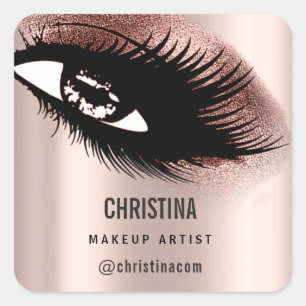 Adesivo Quadrado Makeup Artist Glitter Eyelashes Rosa Dourado