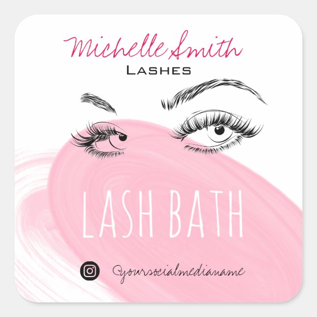 Adesivo Quadrado Makeup Artist Lashes Brota Lash Bath Preto Rosa (Frente)