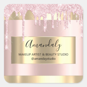 Adesivo Quadrado Makeup Beauty Glitter Dourado Frame Boutique