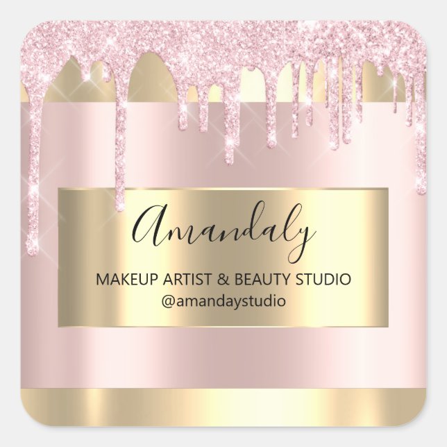 Adesivo Quadrado Makeup Beauty Glitter Dourado Frame Boutique (Frente)