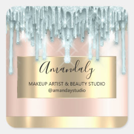 Adesivo Quadrado Makeup Beauty Glitter Dourado Frame Boutique Blue