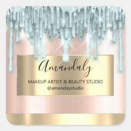 Adesivo Quadrado Makeup Beauty Glitter Dourado Frame Boutique Blue