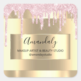 Adesivo Quadrado Makeup Beauty Glitter Dourado Frame Boutique Pink