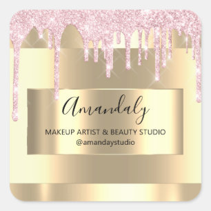 Adesivo Quadrado Makeup Beauty Glitter Dourado Frame Boutique Pink