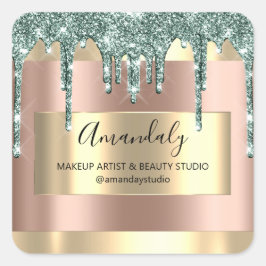 Adesivo Quadrado Makeup Beauty Glitter Dourado Frame Boutique Rosa