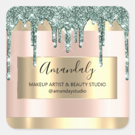 Adesivo Quadrado Makeup Beauty Glitter Frame Boutique Blush Dourado