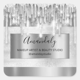 Adesivo Quadrado Makeup Beauty Glitter Silver Frame Boutique Cinza