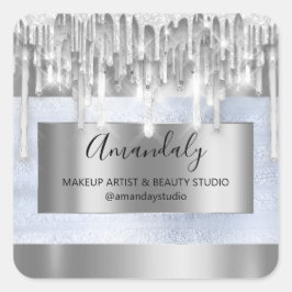 Adesivo Quadrado Makeup Beauty Glitter Silver Frame Obrigado
