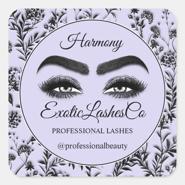 Adesivo Quadrado Makeup Eyelash Cleaner Floral Black Purple Violet (Frente)