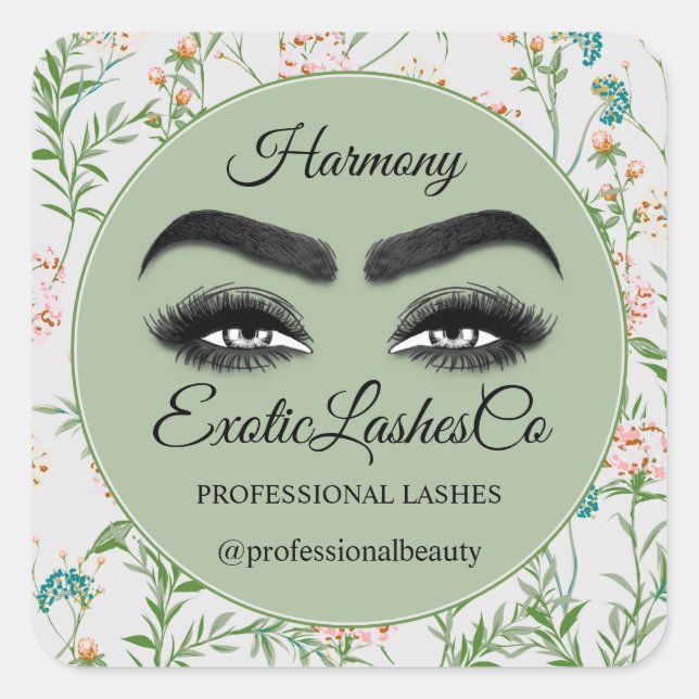 Adesivo Quadrado Makeup Eyelash Packaging Cleaner Floral MInt Green (Frente)