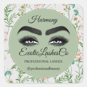 Adesivo Quadrado Makeup Eyelash Packaging Cleaner Floral MInt Green