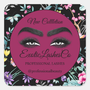 Adesivo Quadrado Makeup Eyelash Packaging Cleaner Floral Obrigado