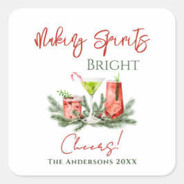 Adesivo Quadrado Making Spirits Bright Personalized Christmas Cheer