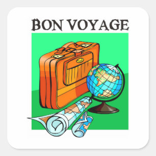Adesivo Quadrado Mala de viagem, bagagem, mapa e globo: Bon voyage!