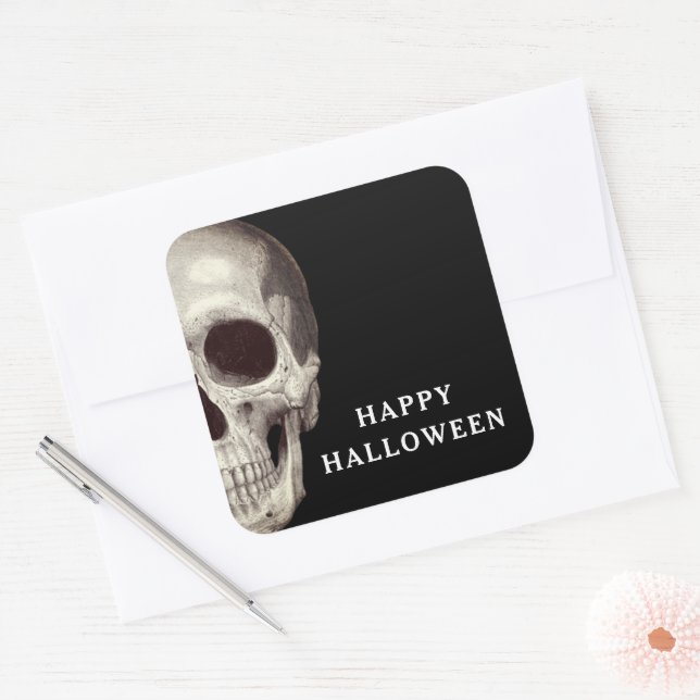 Adesivo Quadrado Maldição Negra Feliz Halloween (Envelope)
