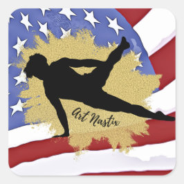 Adesivo Quadrado Male Gymnast Silhouette Art - Bandeira Americana