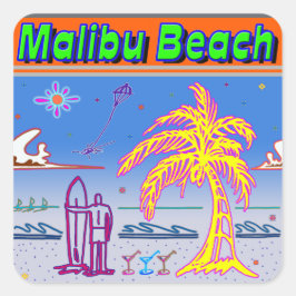 Adesivo Quadrado "Malibu Beach" Surfer Sticker