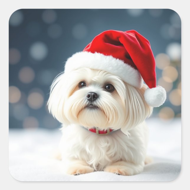 Adesivo Quadrado Maltese Christmas Maltese Sticker (Frente)