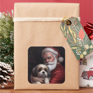 Adesivo Quadrado Malti Tzu Com Papai Noel Natal Festivo