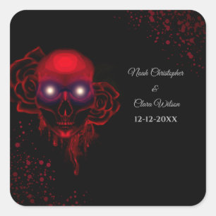 Adesivo Quadrado Malva negra vermelha escura e escura do crânio gót