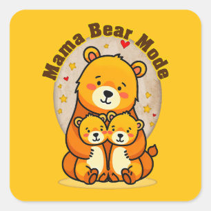 Adesivo Quadrado Mama Bear Mode – Cute Mother Bear Illustration