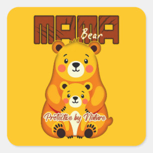 Adesivo Quadrado Mama Bear Protective Love – Cute Mother Bear Desig