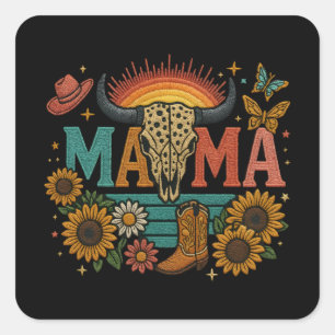 Adesivo Quadrado Mama Flor Embroiderado Design Cowgirl Boho Mãe