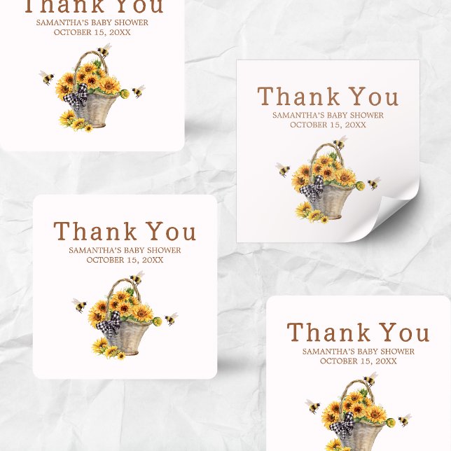 Adesivo Quadrado MAMÃE a CHÁ DE FRALDAS (Mommy to Bee Sunflower Baby Shower Sticker)