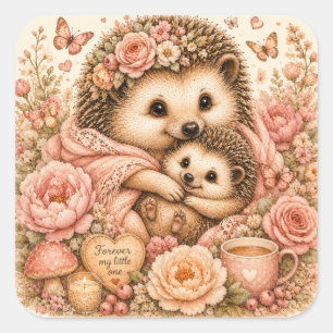 Adesivo Quadrado Mamãe e Bebêouriço-cacheiro Confortável Floral